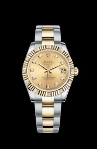 Rolex Datejust 31 Rolesor Fluted Diamond / Oyster / Champagne Diamond