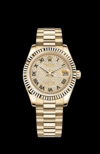 Rolex Datejust 31 Yellow Gold Fluted / President / Paved Roman