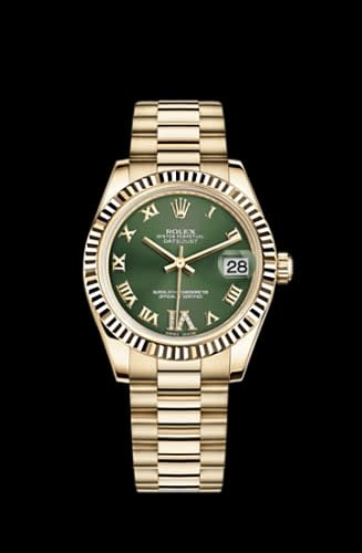 Rolex Datejust 31 Yellow Gold Fluted / President / Olive Roman