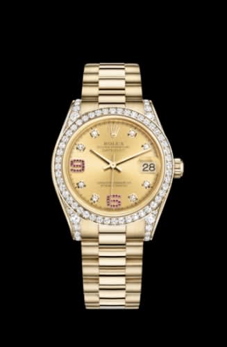 Rolex Datejust 31 Yellow Gold Diamond / President / Champagne Diamonds Rubies