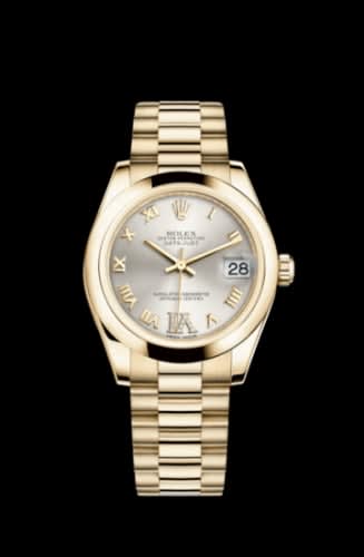 Rolex Datejust 31 Yellow Gold Domed / President / Silver Roman