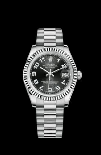 Rolex Datejust 31 White Gold Fluted / President / Black Arabic
