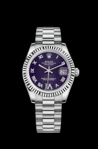 Rolex Datejust 31 White Gold Fluted / President / Blue Roman
