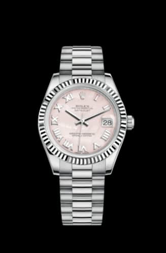 Rolex Datejust 31 White Gold Fluted / President / Pink MOP Roman
