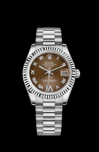 Rolex Datejust 31 White Gold Fluted / President / Bronze Roman