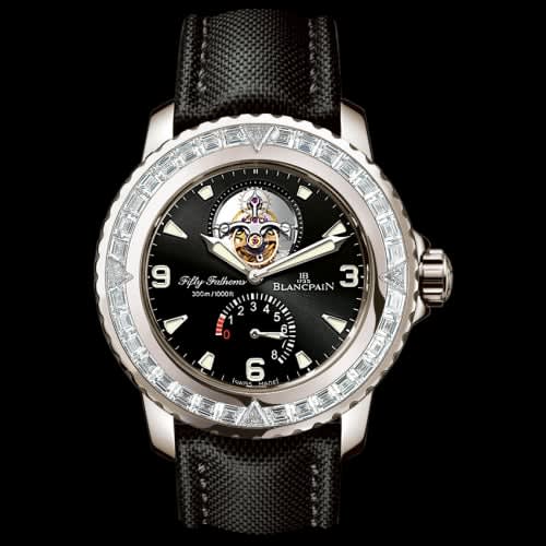 Blancpain Fifty Fathoms Tourbillon 8 Jours White Gold / Diamonds / Black Canvas