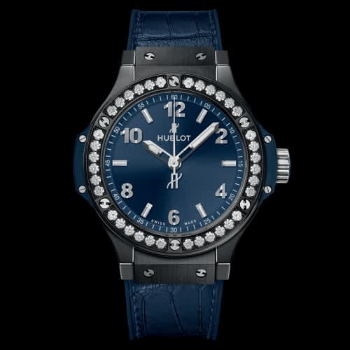 Hublot Big Bang 38 Quartz Ceramic - Diamond / Blue / Alligator