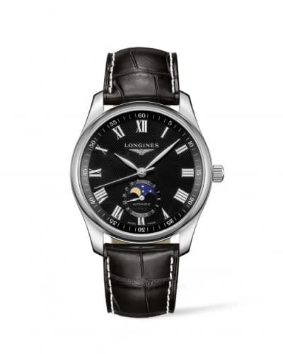 Longines Master Collection 40 Moonphase Stainless Steel / Black-Roman / Alligator