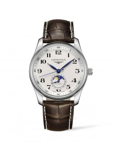 Longines Master Collection 40 Moonphase Stainless Steel / Silver-Arabic / Alligator