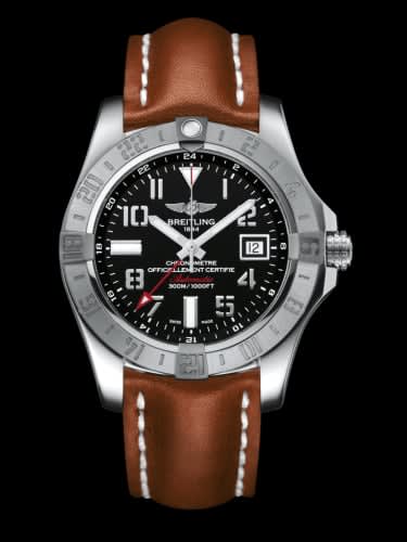 Breitling Avenger II GMT Stainless Steel / Volcano Black / Calf / Pin