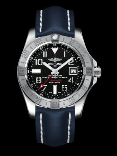 Breitling Avenger II GMT Stainless Steel / Volcano Black / Calf / Pin