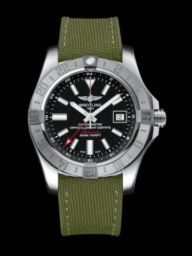 Breitling Avenger II GMT Stainless Steel / Volcano Black / Military / Pin