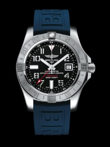 Breitling Avenger II GMT Stainless Steel / Volcano Black / Rubber / Pin