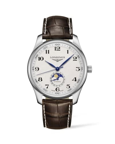 Longines Master Collection 42 Moonphase Stainless Steel / Silver-Arabic / Alligator