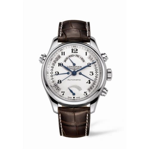 Longines Master Collection 44 Retrograde Power Reserve Stainless Steel / Silver-Arabic / Alligator XL
