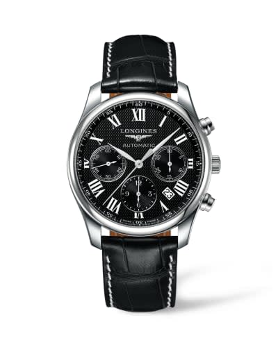 Longines Master Collection 42 Chronograph Stainless Steel / Black-Roman / Alligator