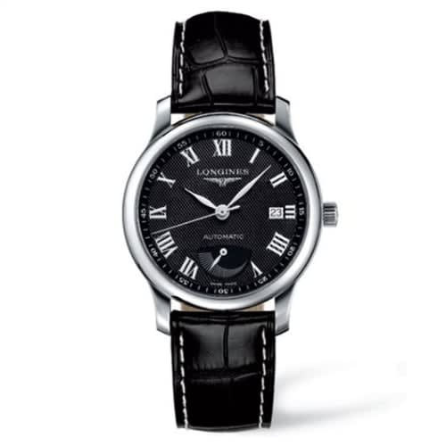 Longines Master Collection 38.5mm Power Reserve Stainless Steel / Black-Arabic / Alligator