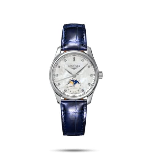 Longines Master Collection 34 Moonphase Stainless Steel / MOP / Alligator