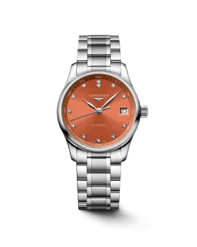 Longines Master Collection Date 34 Stainless Steel / Orange - Diamond / Bracelet