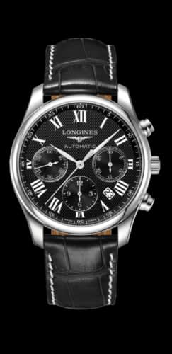 Longines Master Collection 42 Chronograph Stainless Steel / Black-Roman / Alligator XL