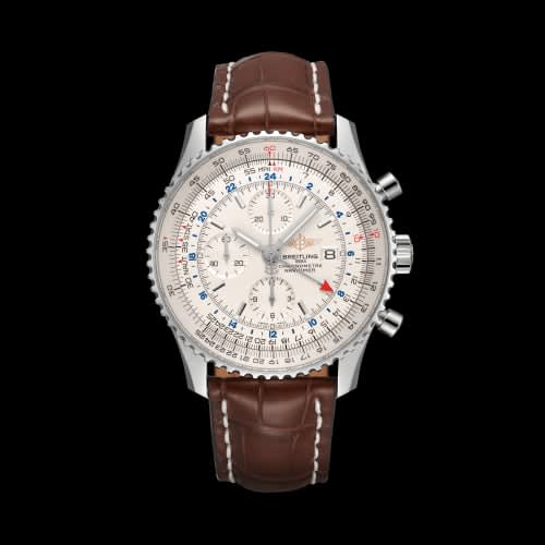 Breitling Navitimer World Stainless Steel / Silver / Croco / Pin