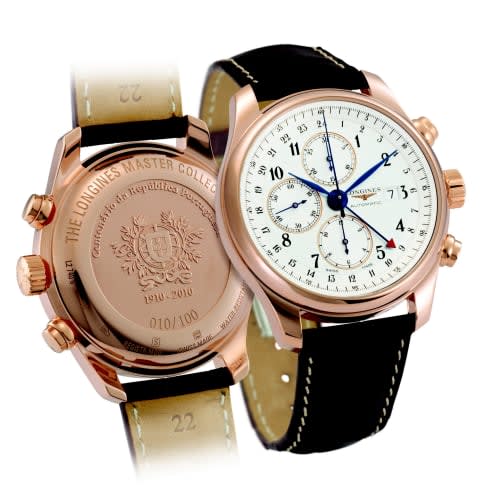 Longines Master Collection 44 Chronograph Pink Gold / Silver-Arabic / Alligator / 100th anniversary of the Republic of Portugal