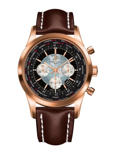 Breitling Transocean Chronograph Unitime Red Gold / Black / Calf