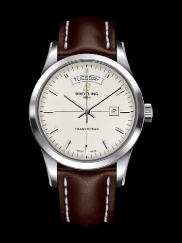 Breitling Transocean Day &amp; Date Stainless Steel / Silver / Calf / Folding