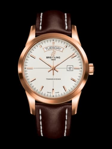 Breitling Transocean Day &amp; Date Red Gold / Silver / Calf / Folding