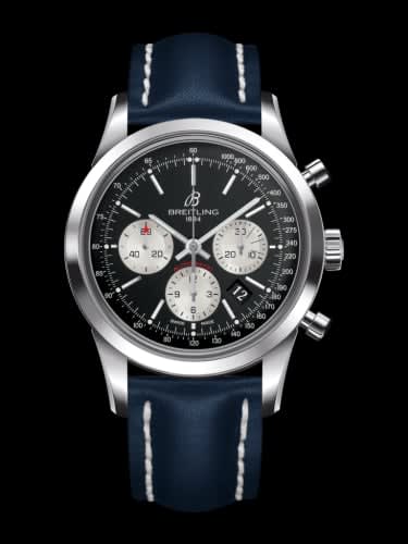 Breitling Transocean Chronograph Stainless Steel / Reverse Panda / Calf / Folding