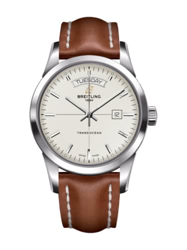 Breitling Transocean Day &amp; Date Stainless Steel / Silver / Calf / Pin