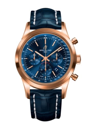 Breitling Transocean Chronograph Red Gold / Blue / Croco