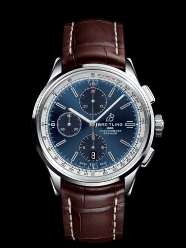 Breitling Premier Chronograph 42 Stainless Steel / Blue / Croco Brown / Folding
