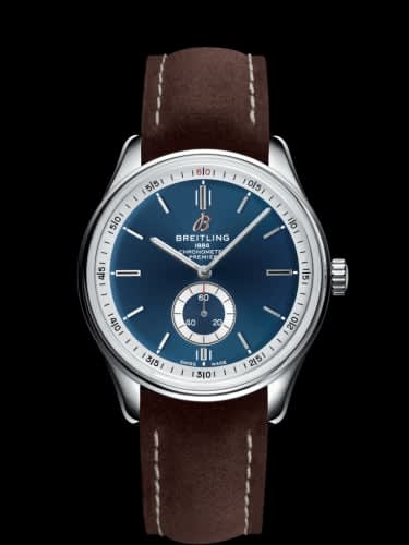 Breitling Premier Automatic 40 Stainless Steel / Blue / Nubuck Brown / Folding