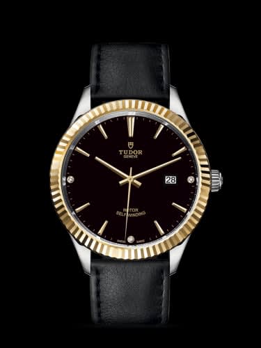 Tudor Style 41 Stainless Steel / Yellow Gold / Fluted / Black-Diamond / Strap