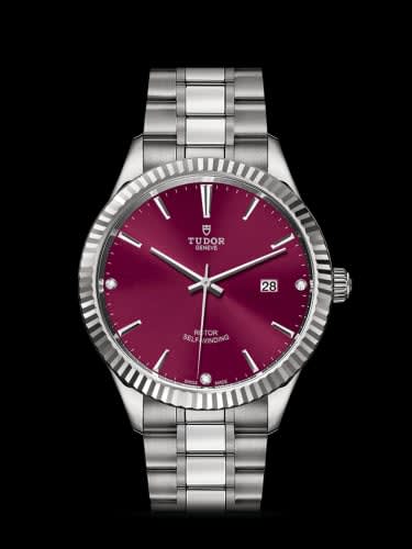 Tudor Style 41 Stainless Steel / Fluted / Burgundy-Diamond / Bracelet