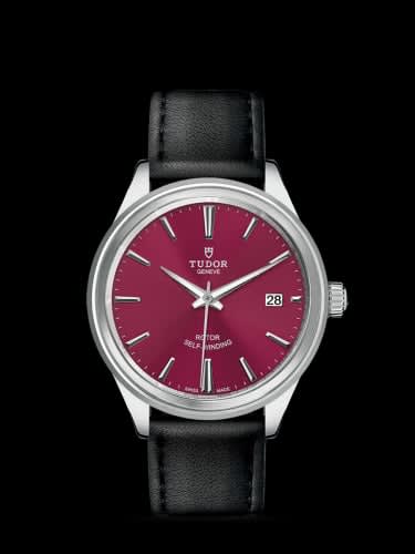 Tudor Style 38 Stainless Steel / Burgundy / Strap