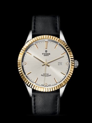 Tudor Style 41 Stainless Steel / Yellow Gold / Fluted / Silver-Diamond / Strap