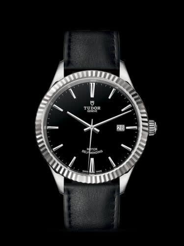 Tudor Style 41 Stainless Steel / Fluted / Black / Strap