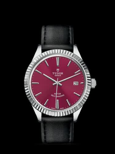 Tudor Style 38 Stainless Steel / Fluted / Burgundy / Strap