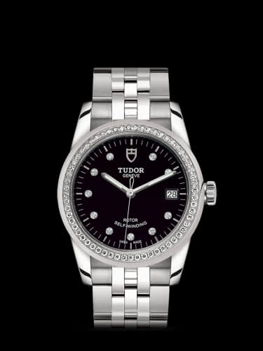 Tudor Glamour Date 36 Stainless Steel / Diamond / Black-Diamond / Bracelet