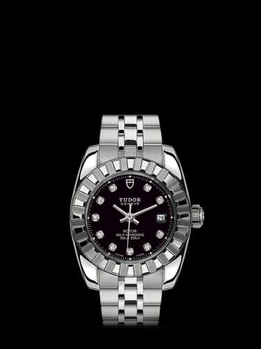 Tudor Classic 28 Stainless Steel / Fluted / Black-Diamond / Bracelet