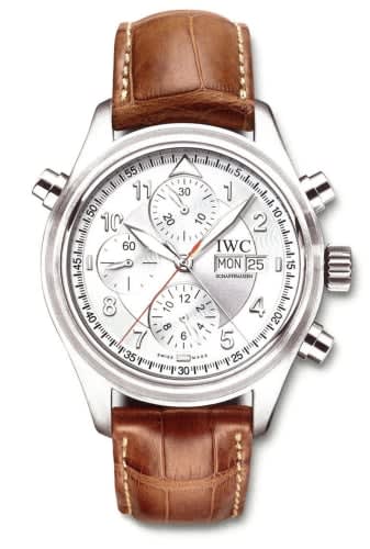 IWC Schaffhausen Pilot's Watch Spitfire Double Chronograph Stainless Steel / Silver / Italian / Strap