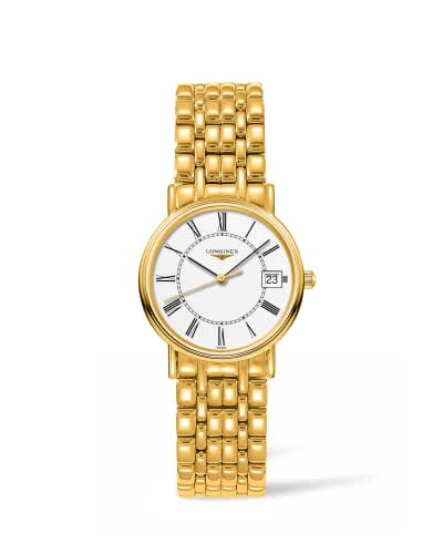 Longines Presence Quartz 30mm PVD Gold / White - Roman / Bracelet