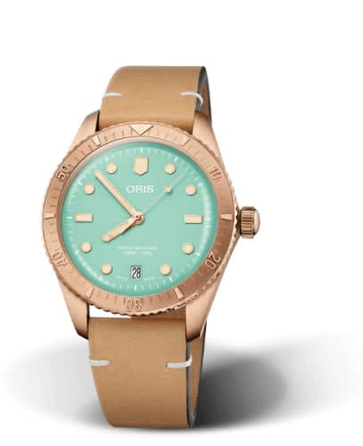 Oris Divers Sixty-Five 38 Cotton Candy Wild Green / Calf
