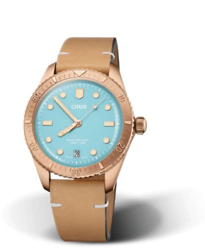 Oris Divers Sixty-Five 38 Cotton Candy Sky Blue / Calf