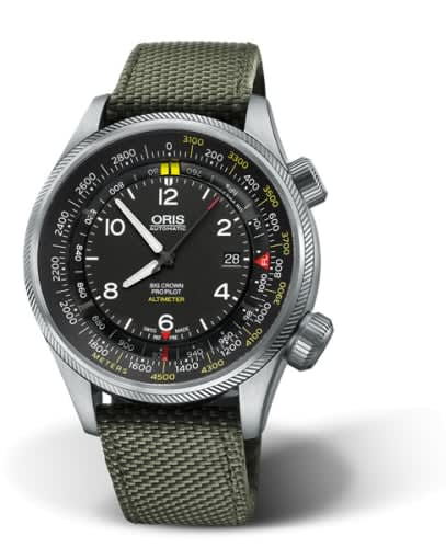 Oris Big Crown ProPilot Altimeter Meter / Green Textile
