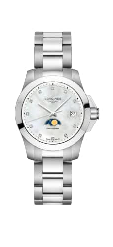 Longines Conquest 34 Quartz Moonphase Stainless Steel / MOP / Bracelet