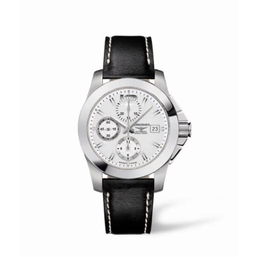 Longines Conquest Chronograph Silver Leather