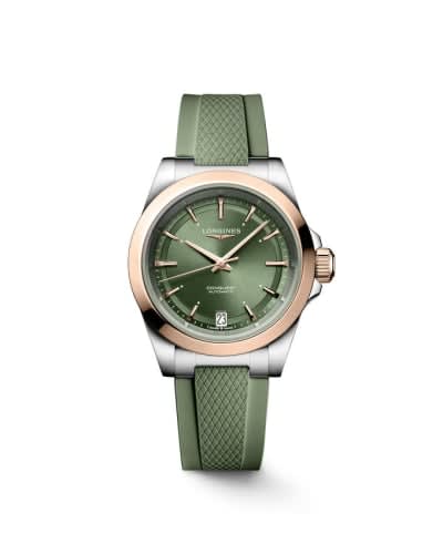Longines Conquest 34 Stainless Steel - Pink Gold / Green / Rubber
